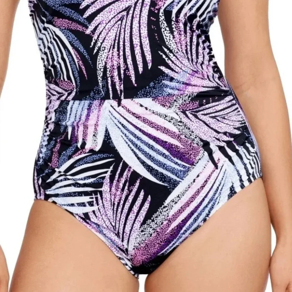 Swim Solutions Women's Swimwear Purple One-Shoulder One Piece Swimsuit - Picture 3 of 12